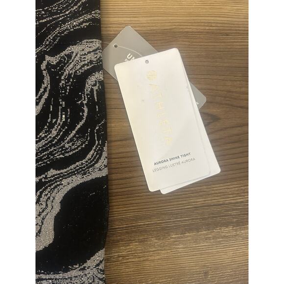 Athleta Women's Small Aurora Shine Tight Leggings Black Marble Silvee‎ Seamless - Picture 5 of 8